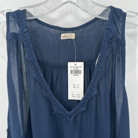 Hollister Navy Blue Tank Top with Lace Detail Size Medium NWT - Picture 1 of 9
